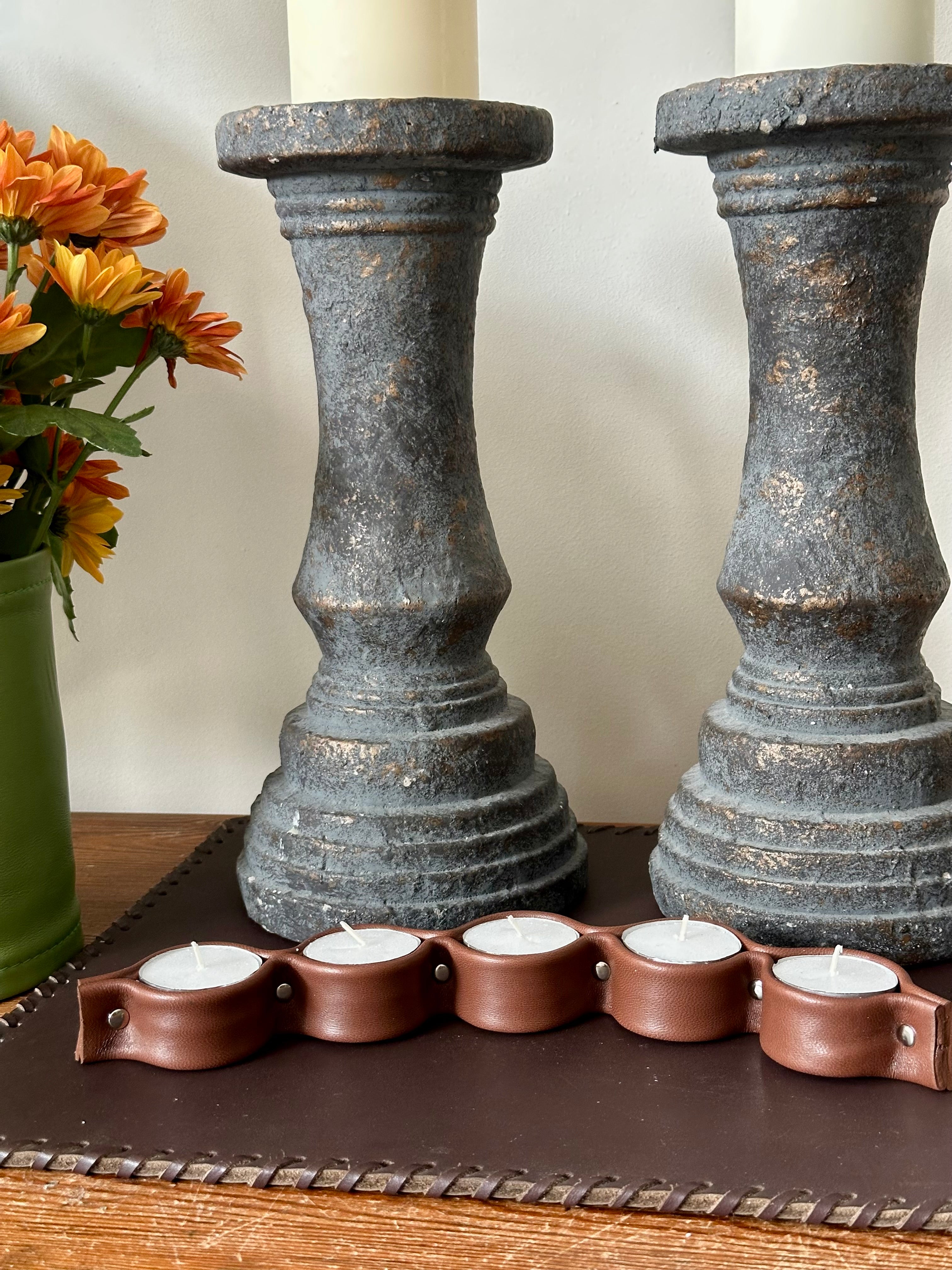 Porta Velas Piel Marrón