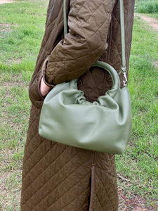 Bolso Fruncido Pequeño Piel Verde Oscuro