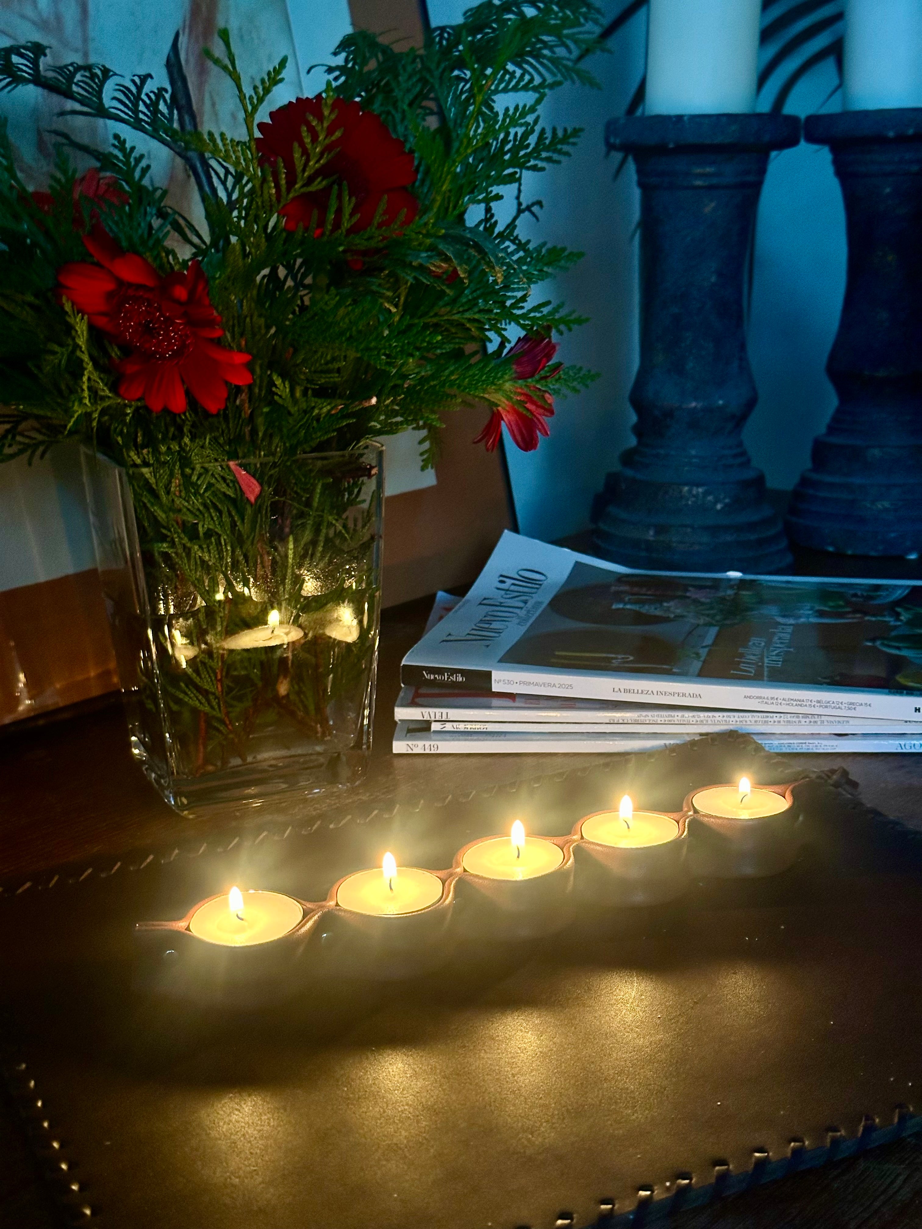 Porta Velas Piel Marrón