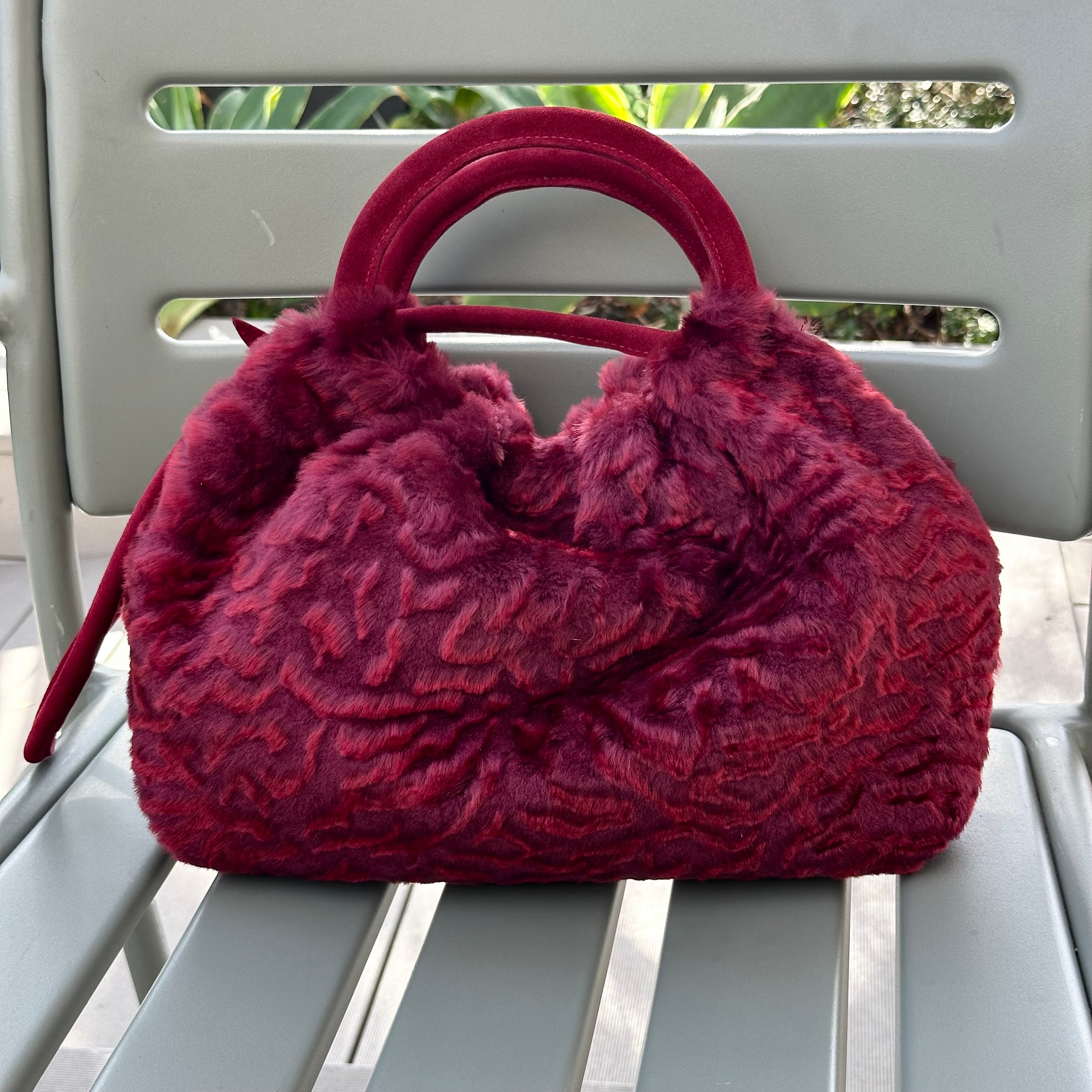 Bolso Fruncido Mediano Piel Cordero Burdeos