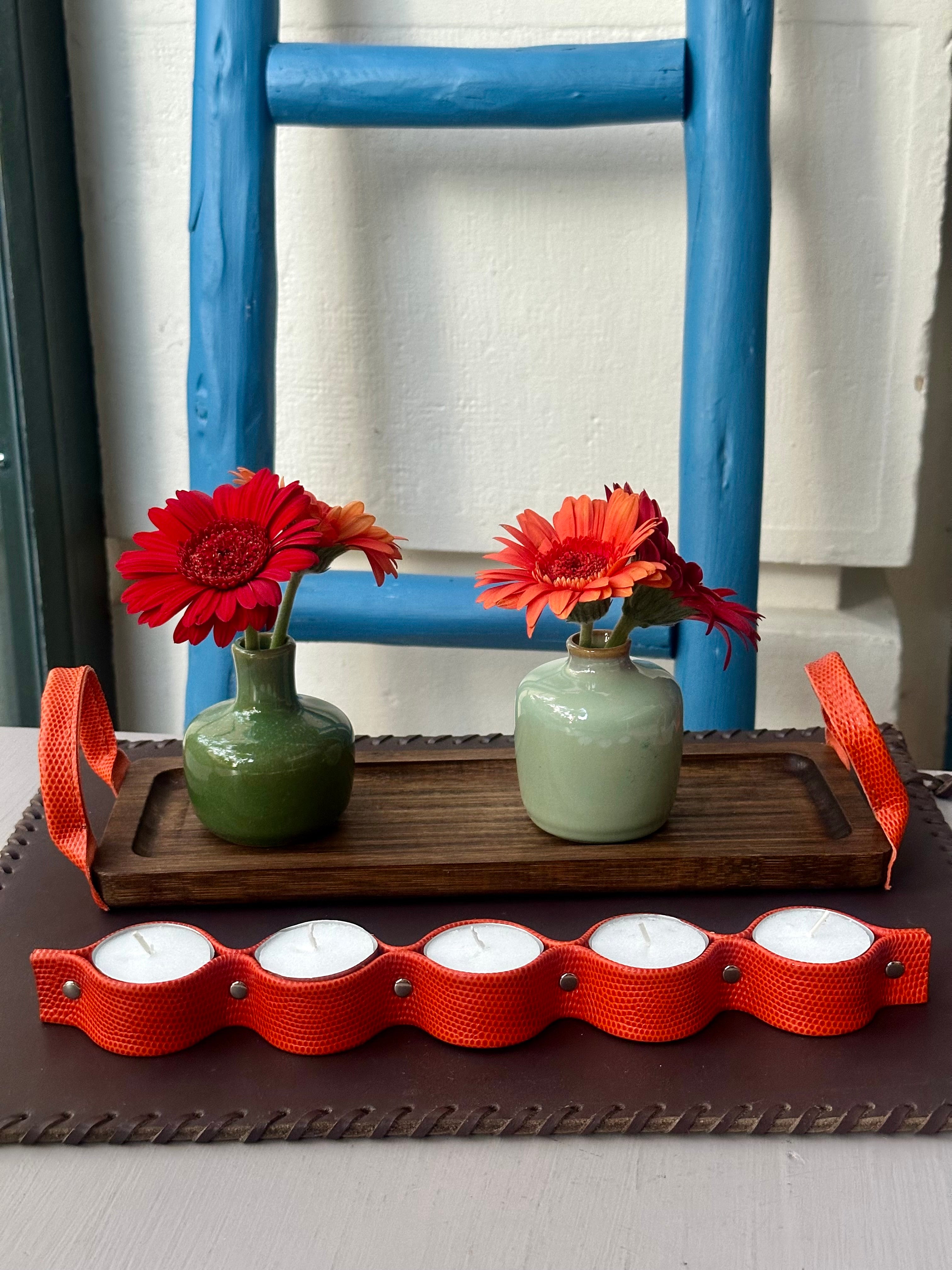 Porta Velas Piel Naranja