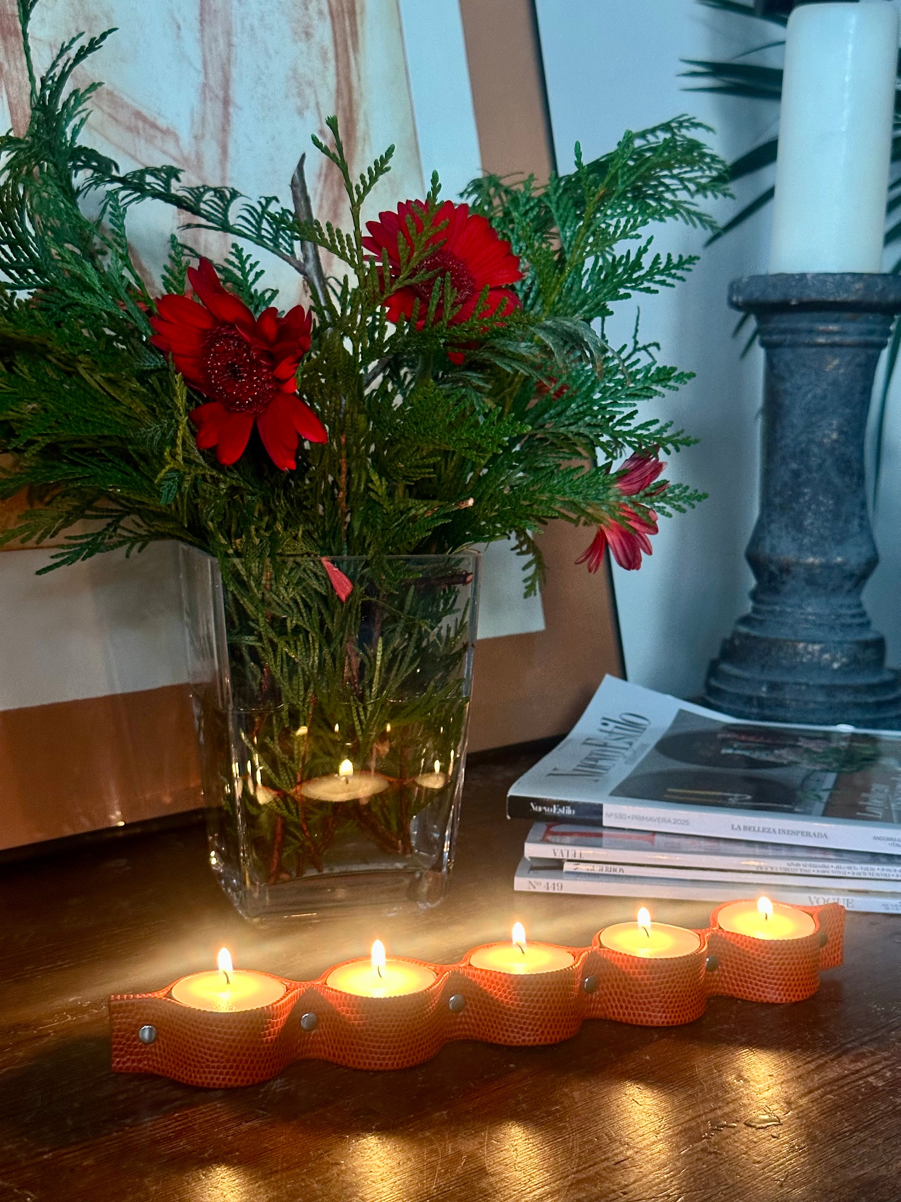 Porta Velas Piel Naranja