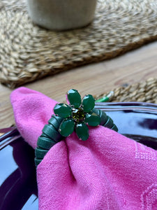 Servilletero Anilla Piel Verde con Flor (Pack de 2)