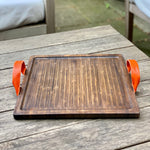 Cargar imagen en el visor de la galería, Bandeja Cuadrada Madera y Piel Naranja
