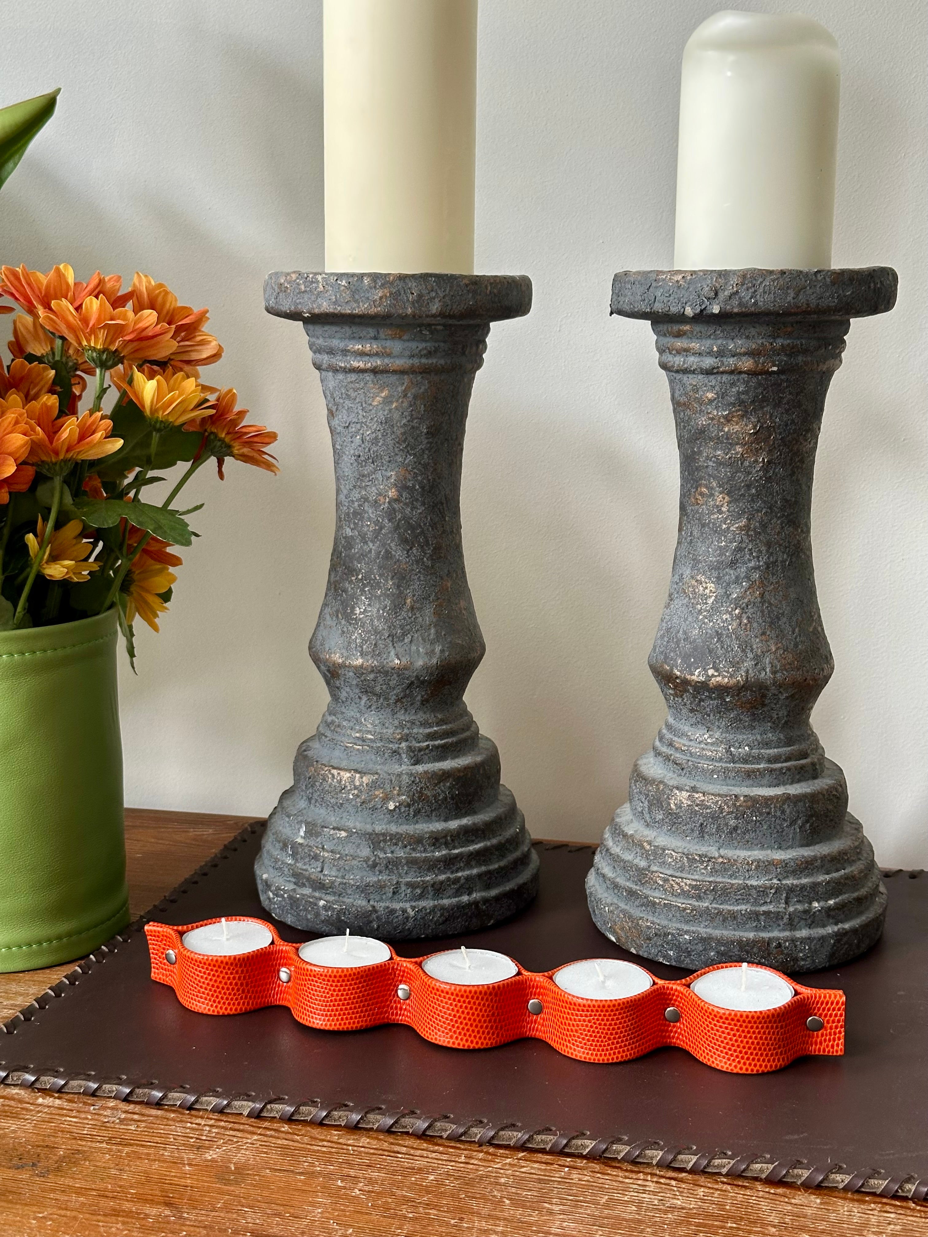 Porta Velas Piel Naranja