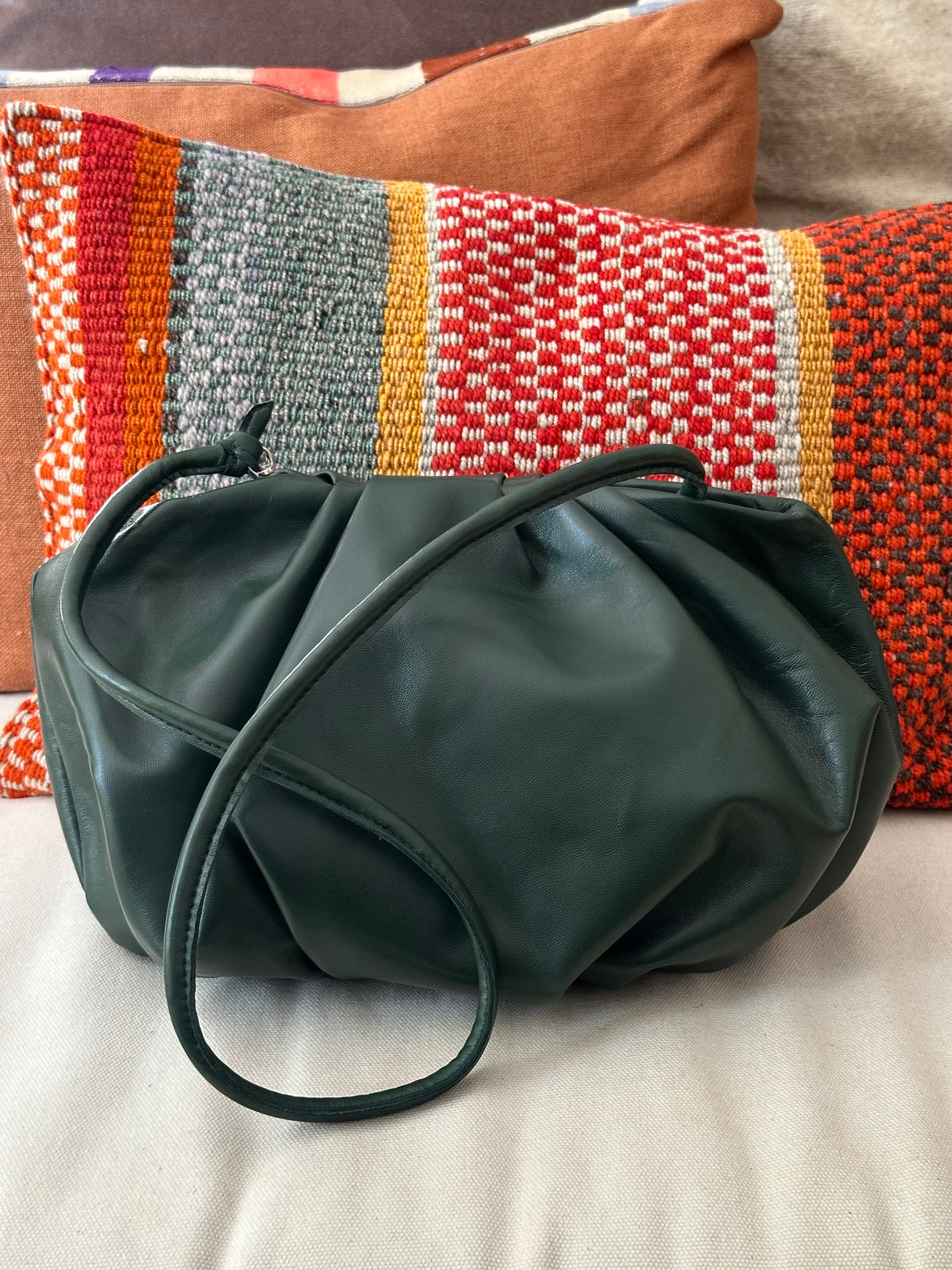 Cartera Plisada Grande Piel Verde Abeto