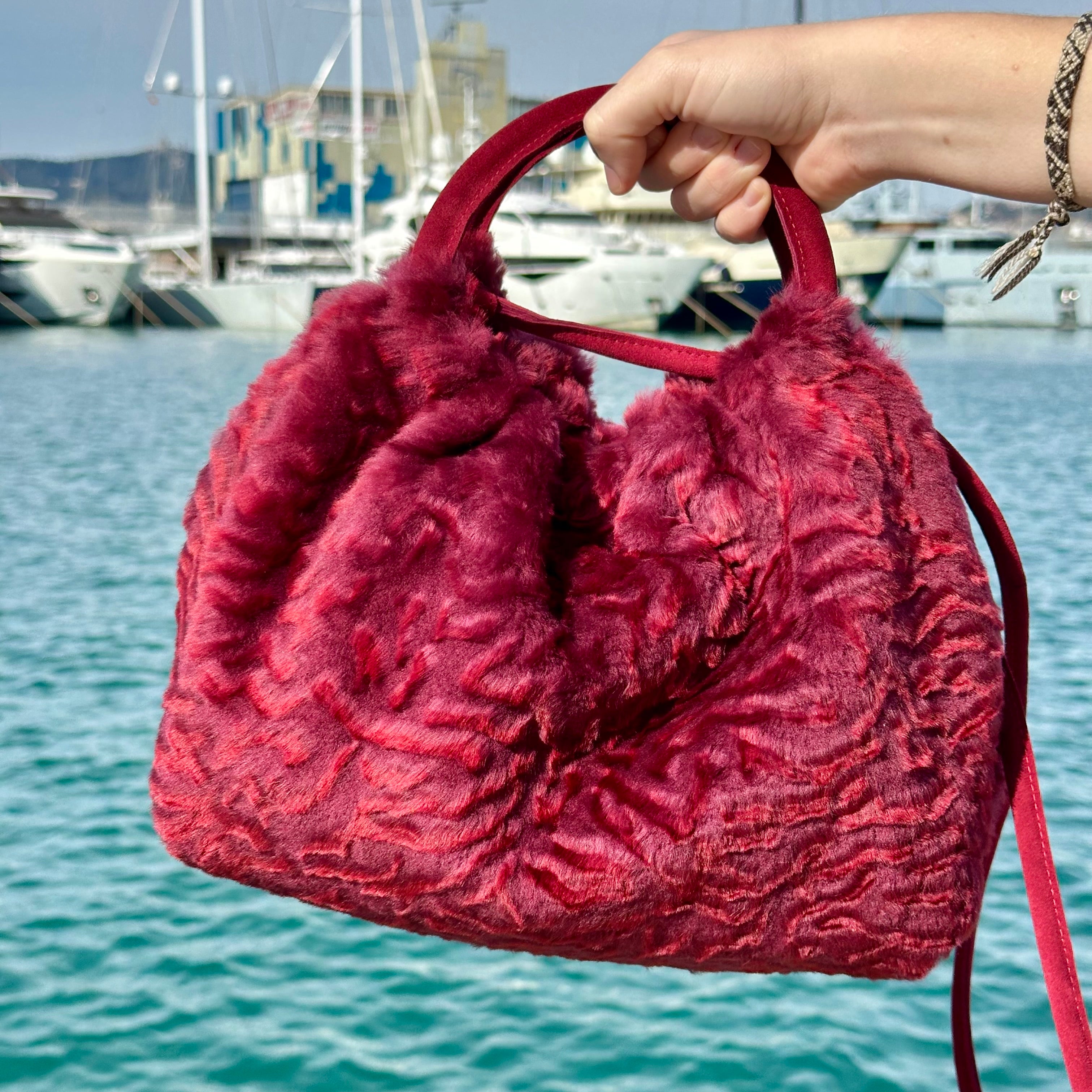 Bolso Fruncido Mediano Piel Cordero Burdeos