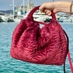 Cargar imagen en el visor de la galería, Bolso Fruncido Mediano Piel Cordero Burdeos
