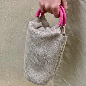 Bolsito de Mano Lino y Piel Pitón Rosa