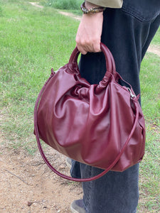 Bolso Fruncido Grande Piel Burdeos
