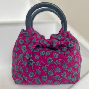 Bolso Fruncido Lana Fucsia y Piel