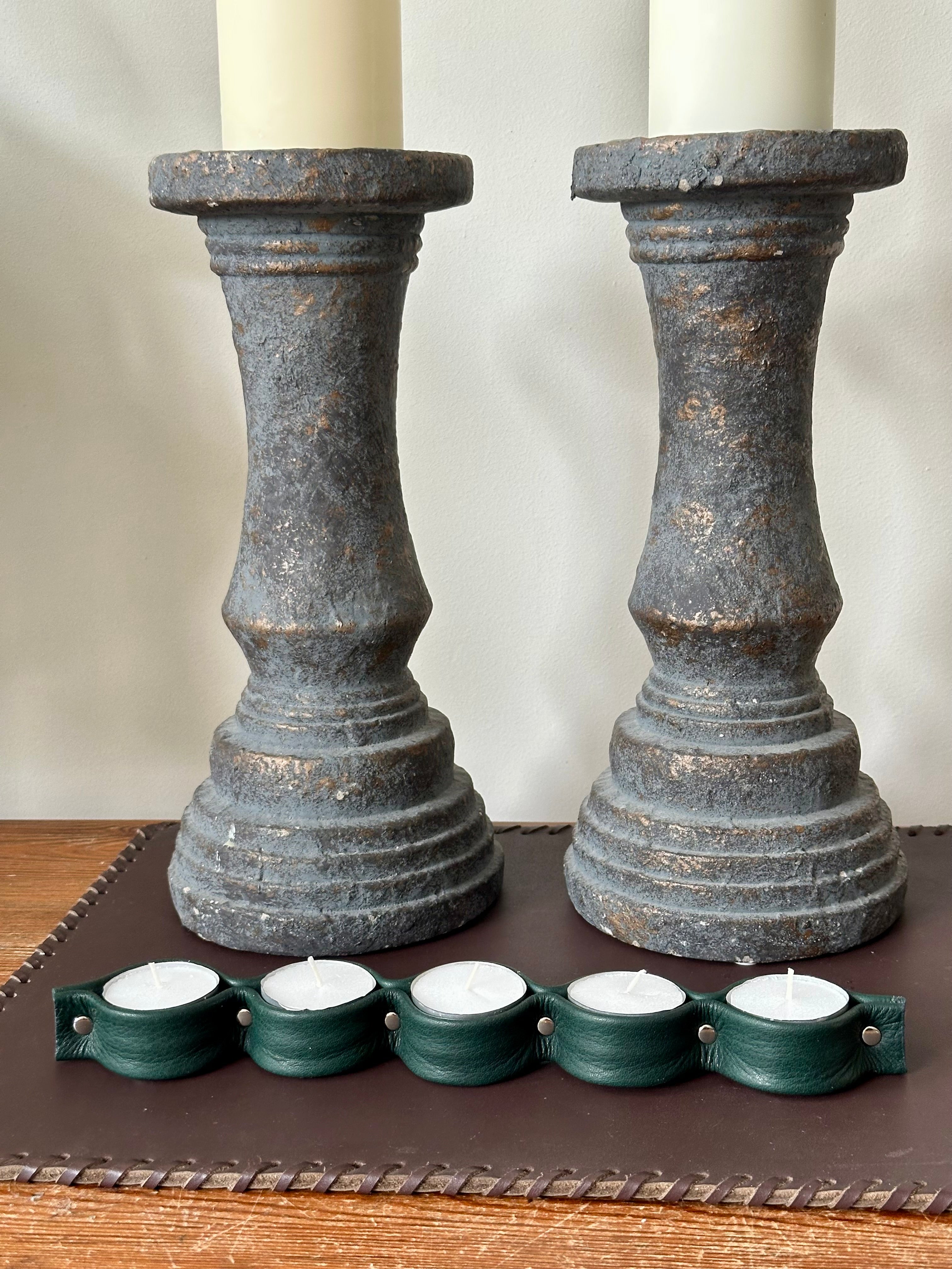 Porta Velas Piel Lisa Verde