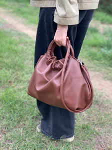 Bolso Fruncido Grande Piel Marrón