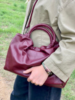 Cargar imagen en el visor de la galería, Bolso Fruncido Grande Piel Burdeos
