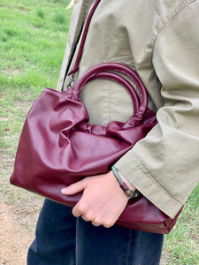 Bolso Fruncido Grande Piel Burdeos