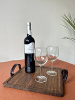 Cargar imagen en el visor de la galería, Bandeja Cuadrada Madera y Piel Burdeos
