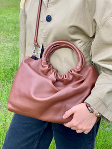 Bolso Fruncido Grande Piel Marrón