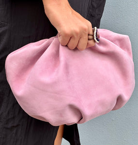 Cartera Plisada Grande Piel Ante Rosa