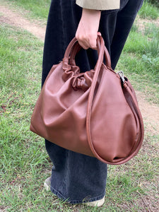 Bolso Fruncido Grande Piel Marrón