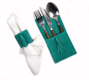 Funda para cubiertos serraje turquesa (Pack de 4)