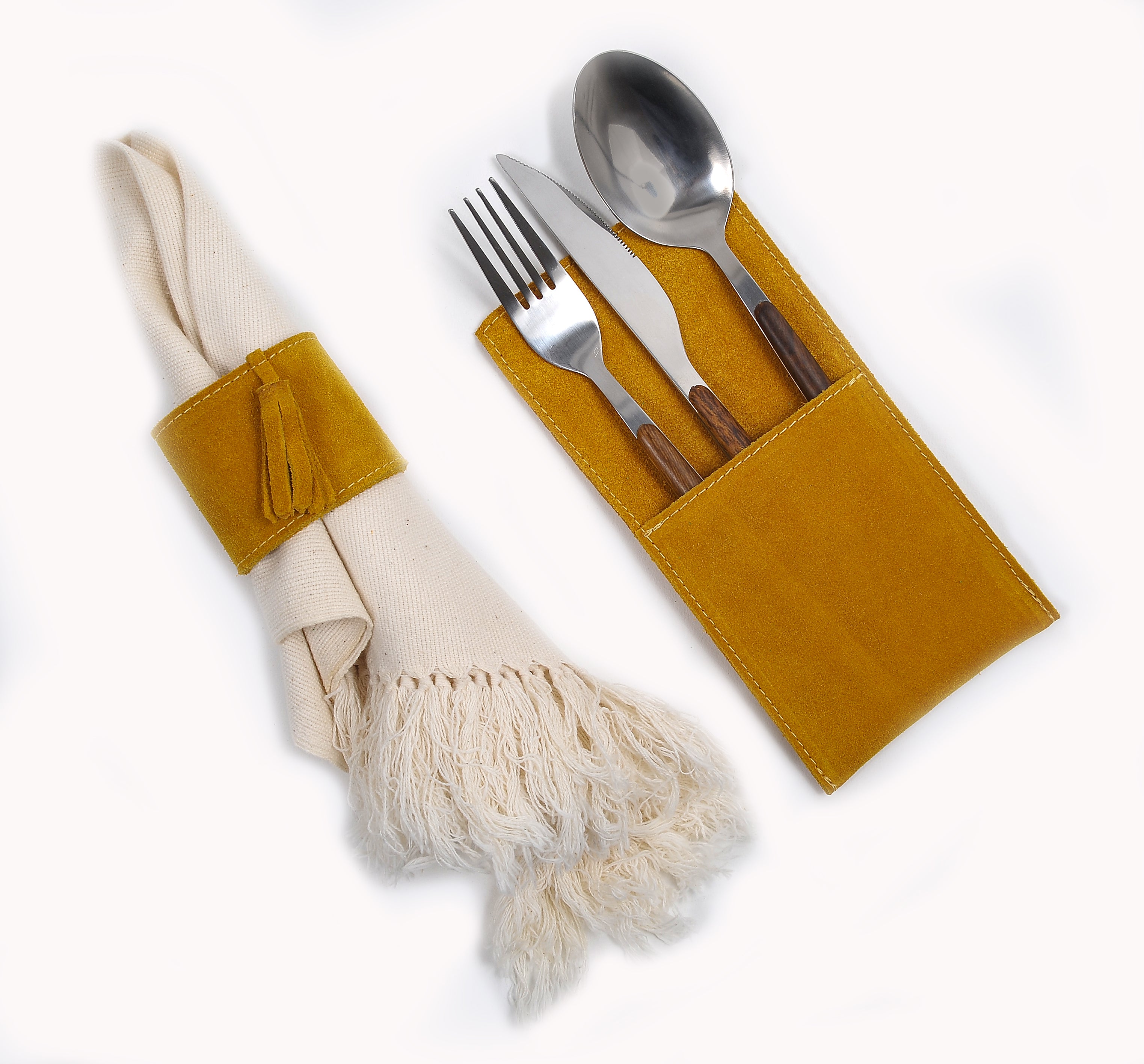 Funda para cubiertos serraje ocre (Pack de 6)