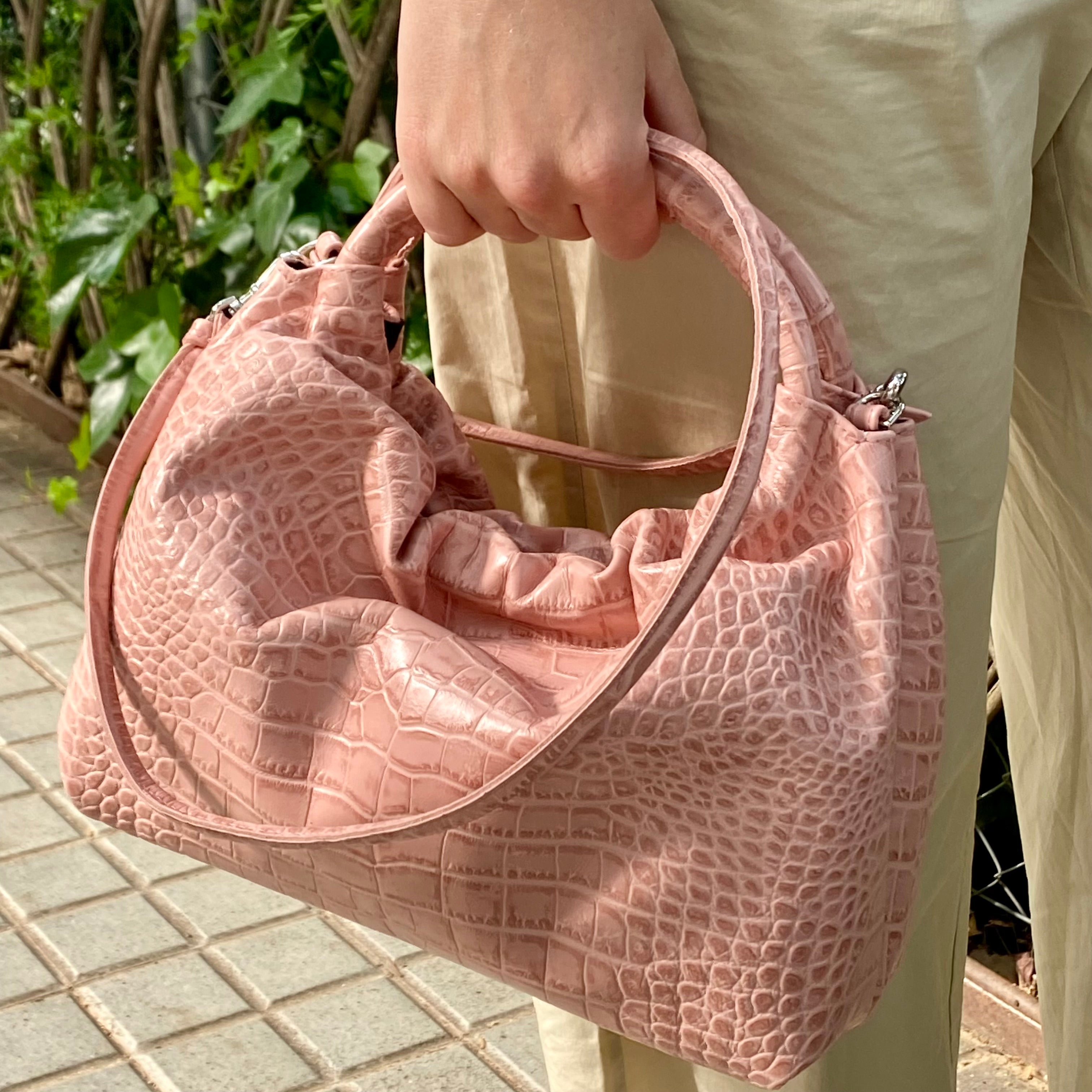 Bolso Fruncido Mediano Piel Rosa
