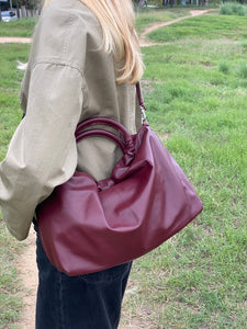 Bolso Fruncido Grande Piel Burdeos