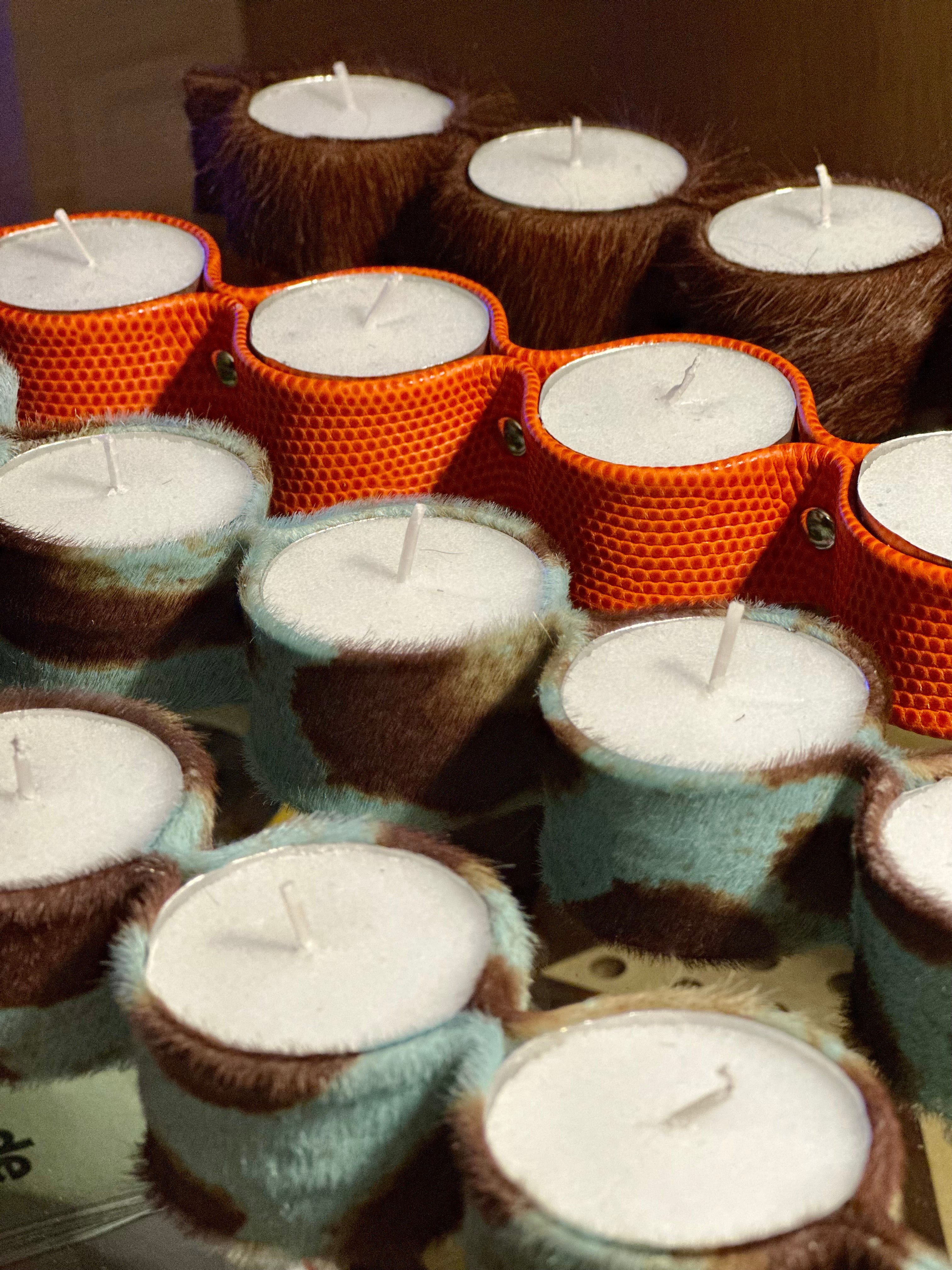 Porta Velas Piel Naranja