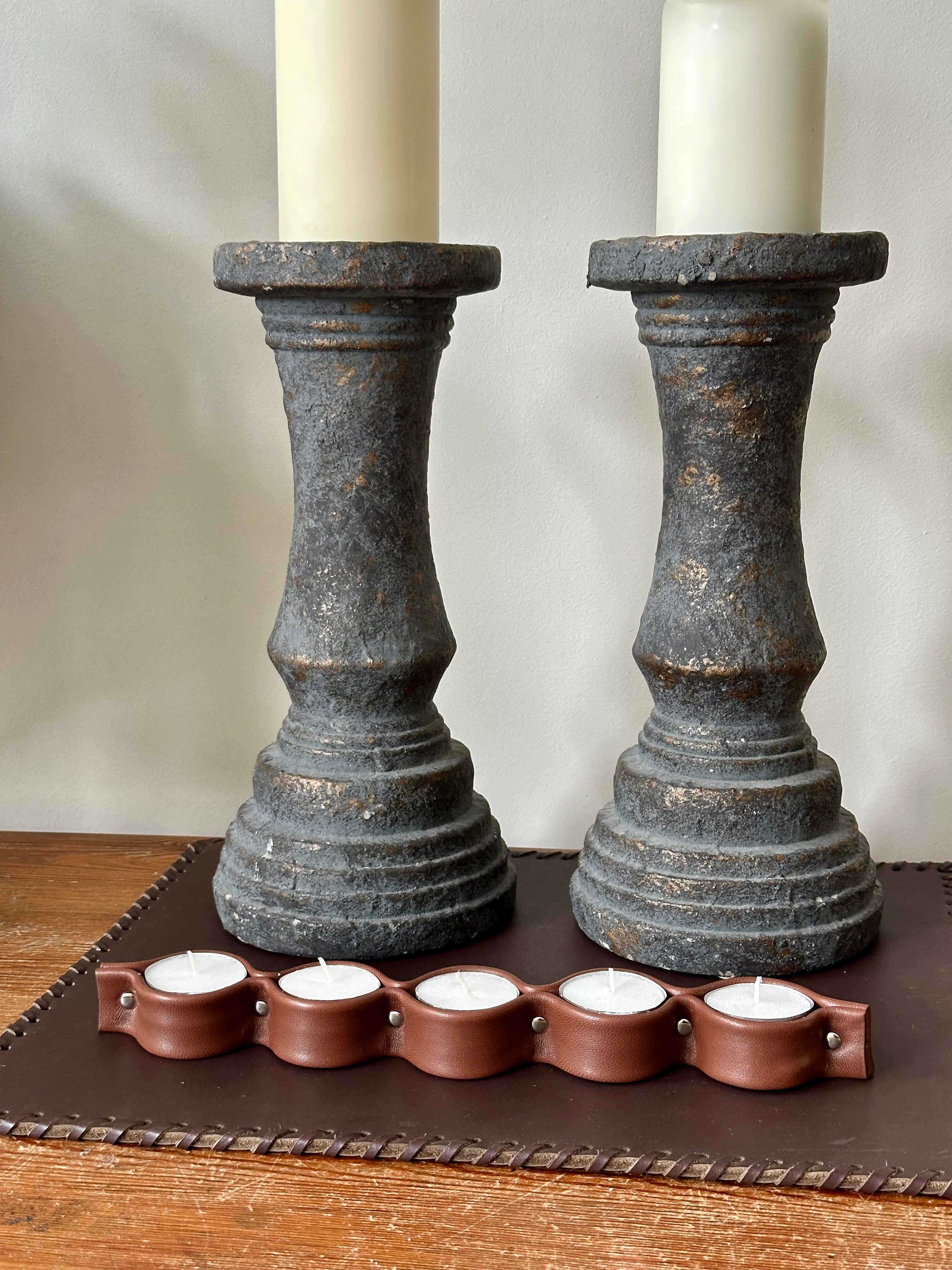 Porta Velas Piel Marrón