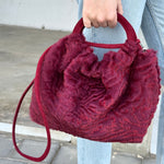 Cargar imagen en el visor de la galería, Bolso Fruncido Mediano Piel Cordero Burdeos
