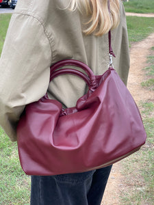 Bolso Fruncido Grande Piel Burdeos
