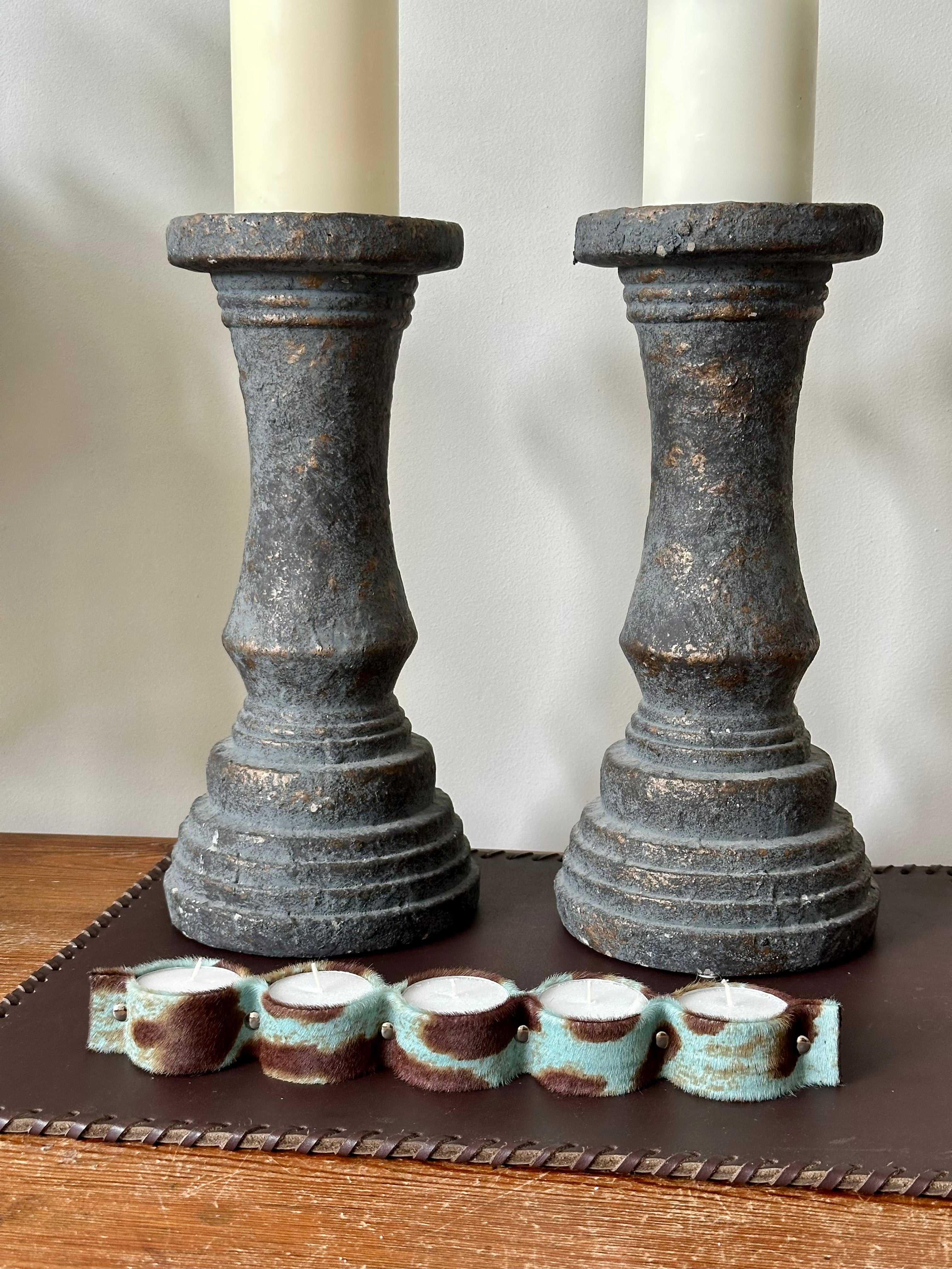 Porta Velas Piel Potro Print Azul