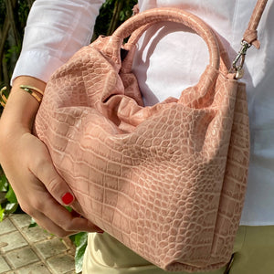 Bolso Fruncido Mediano Piel Rosa
