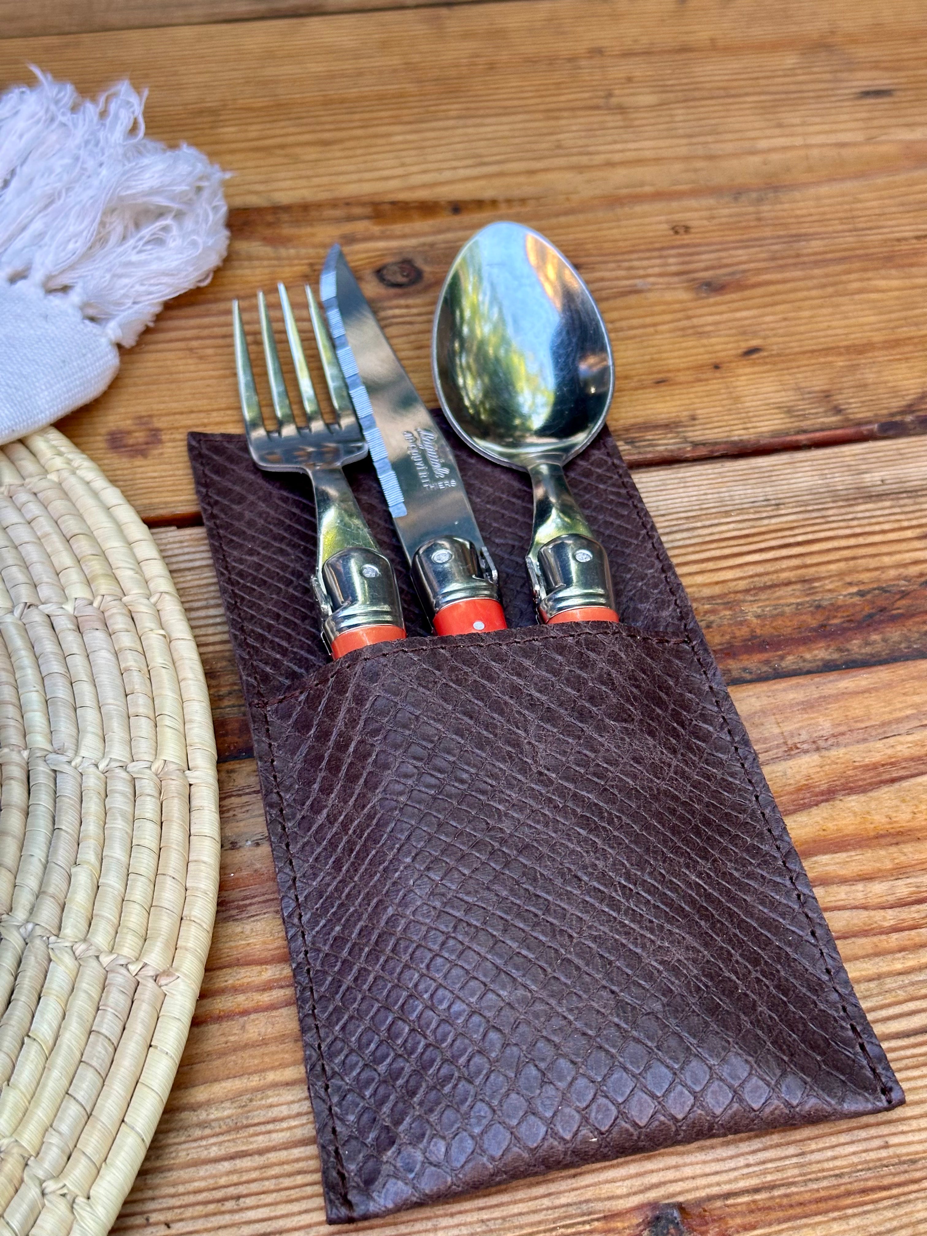 Funda para cubiertos piel marrón (Pack de 4)