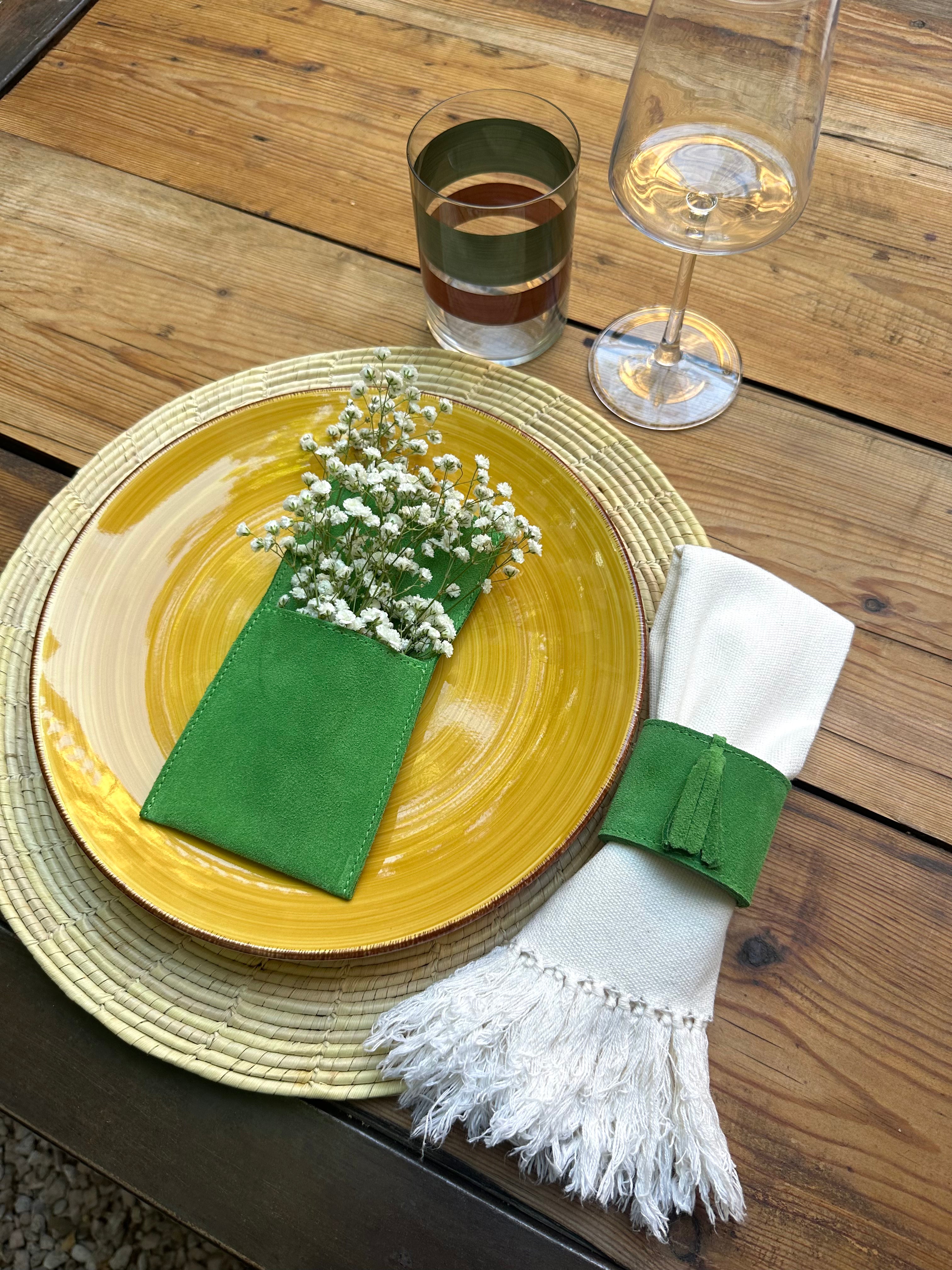 Funda para cubiertos serraje verde (Pack de 4)