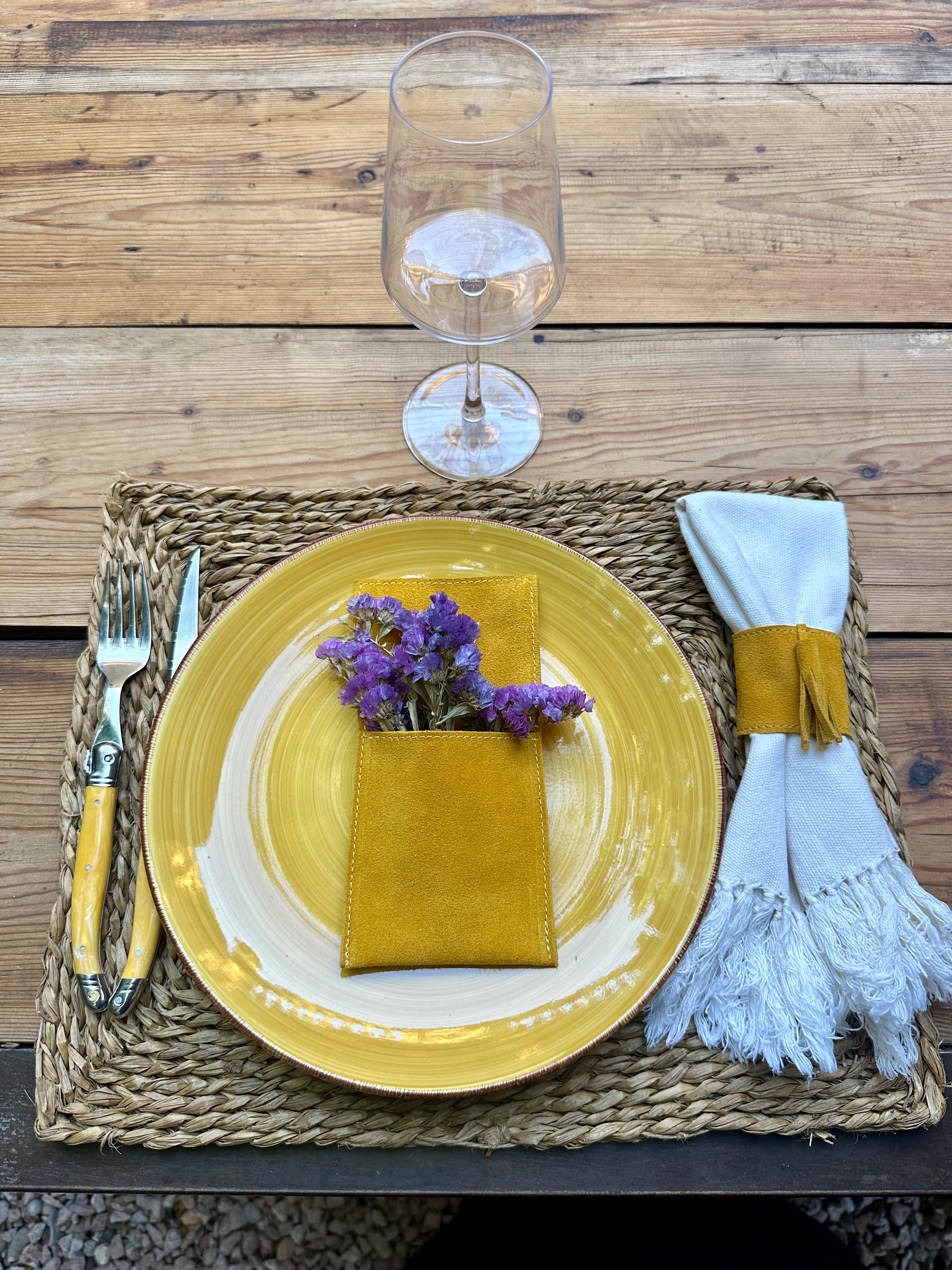 Funda para cubiertos serraje ocre (Pack de 6)