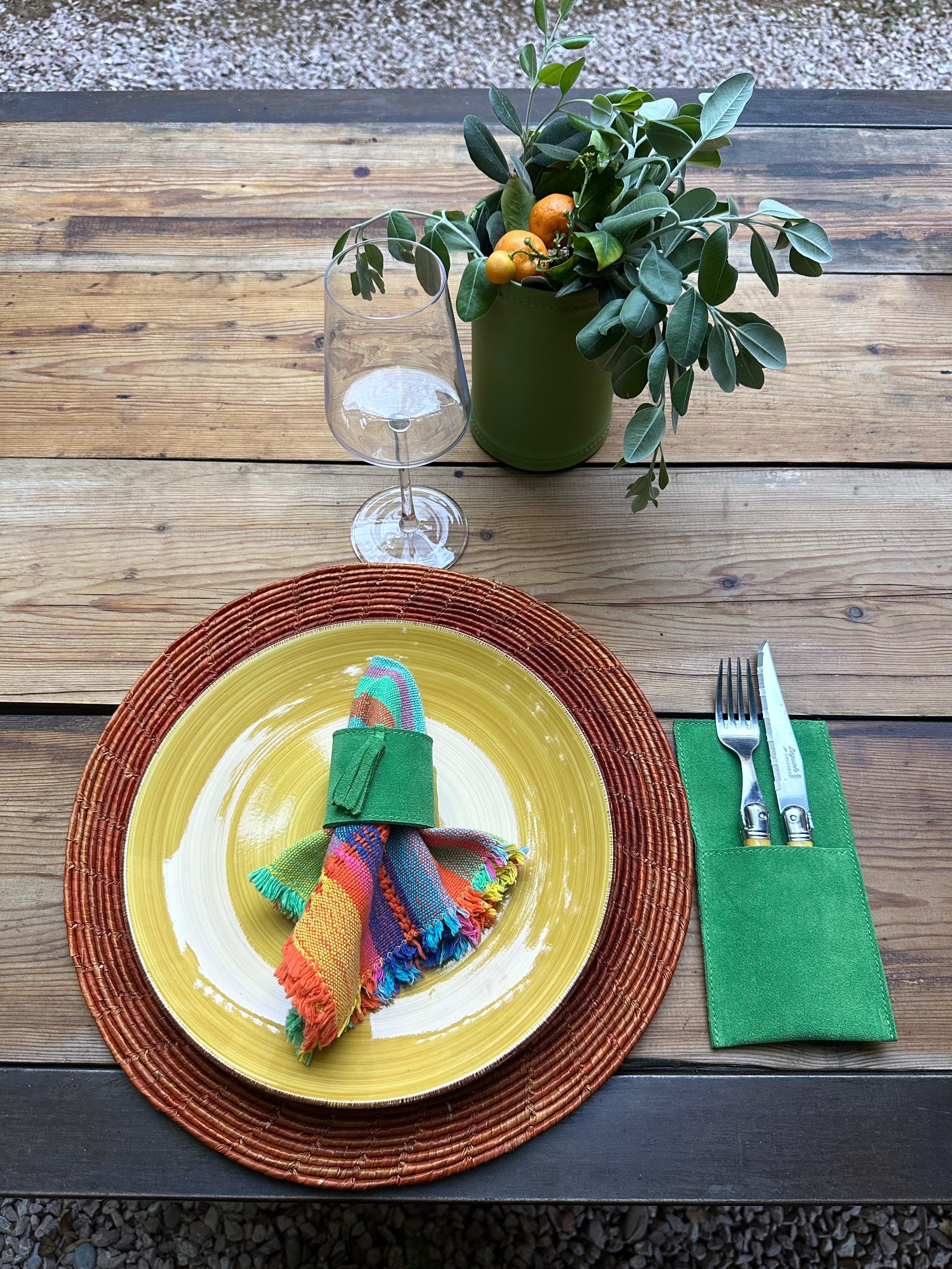 Funda para cubiertos serraje verde (Pack de 4)