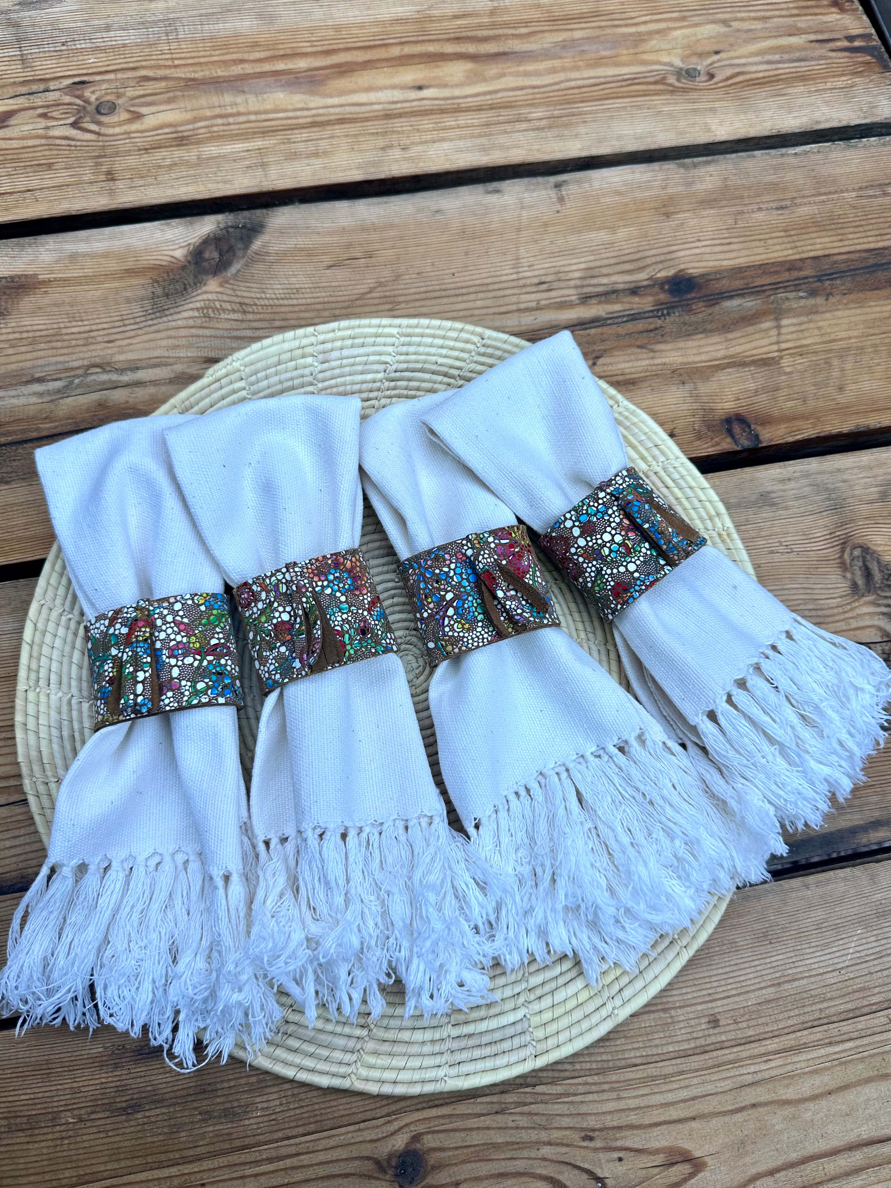 Servilleteros piel flores (pack de 4)