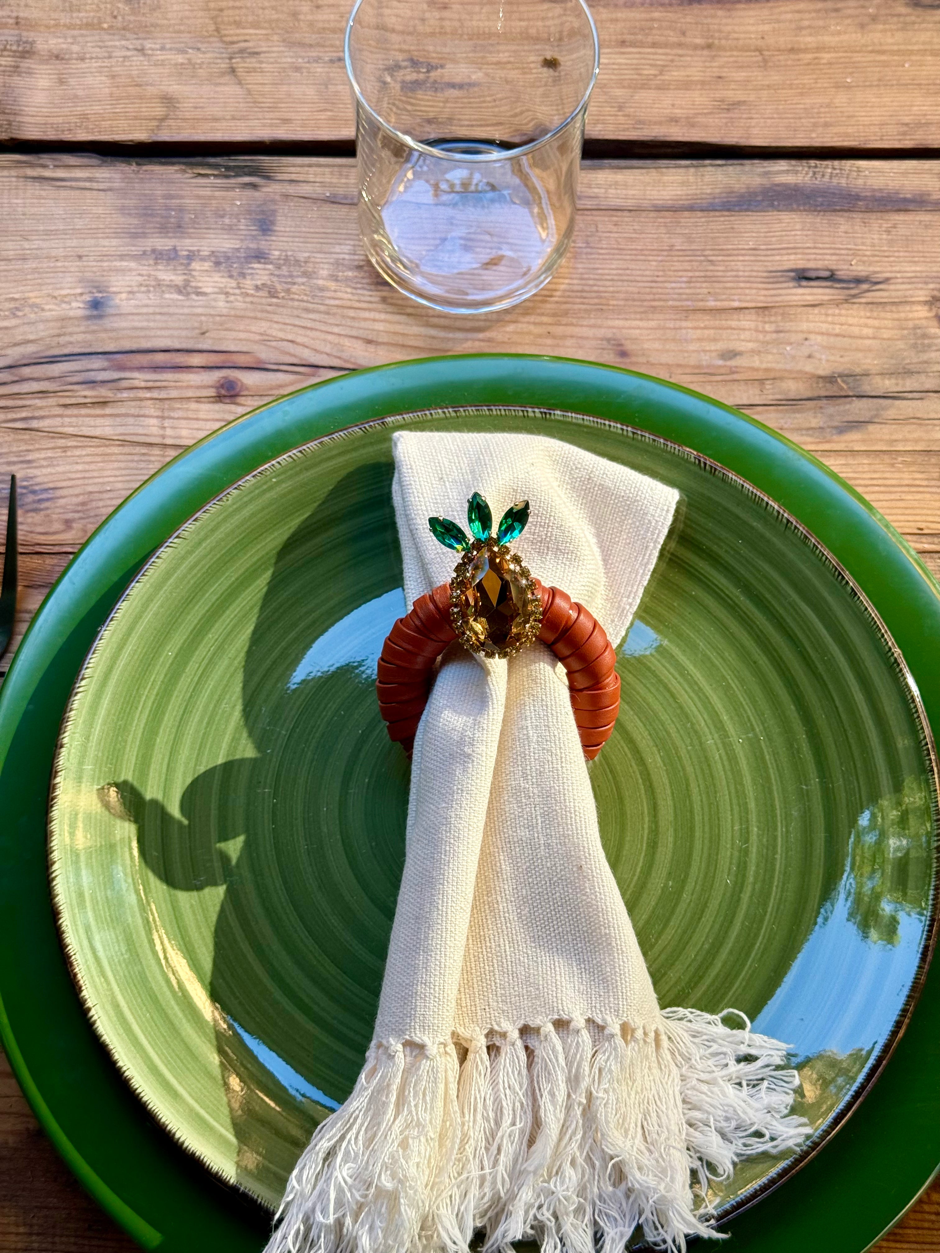 Servilletero Anilla Piel con Piña (Pack de 2)