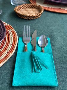 Funda para cubiertos serraje turquesa (Pack de 4)
