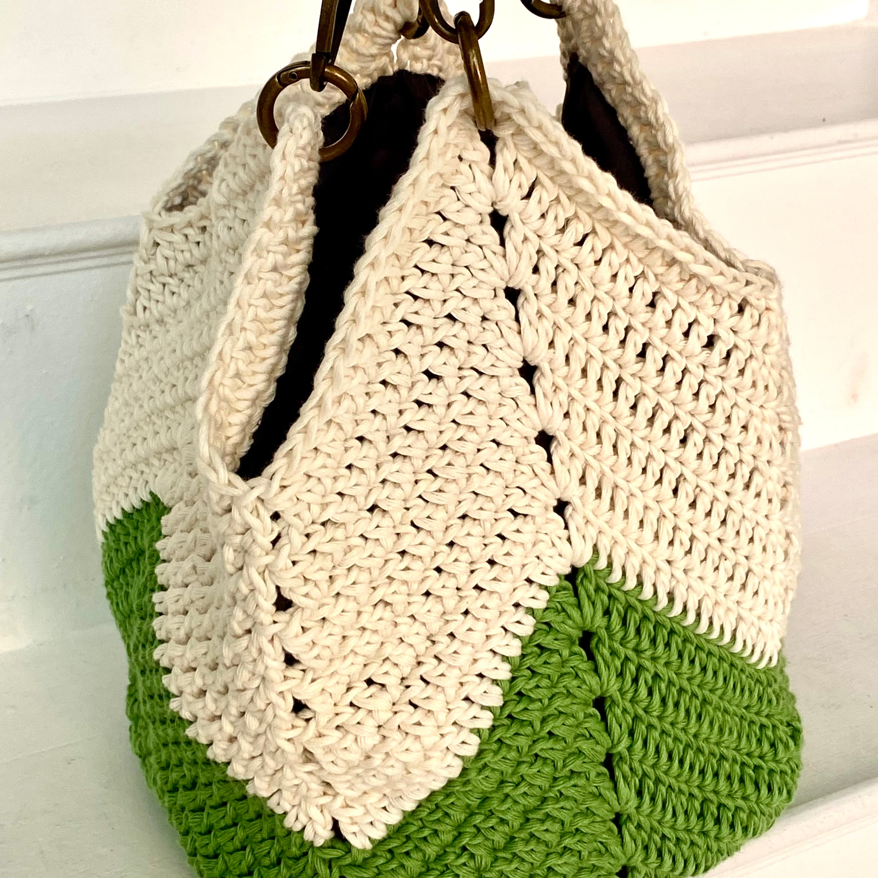 Bolso Crochet y Piel Crema y Verde