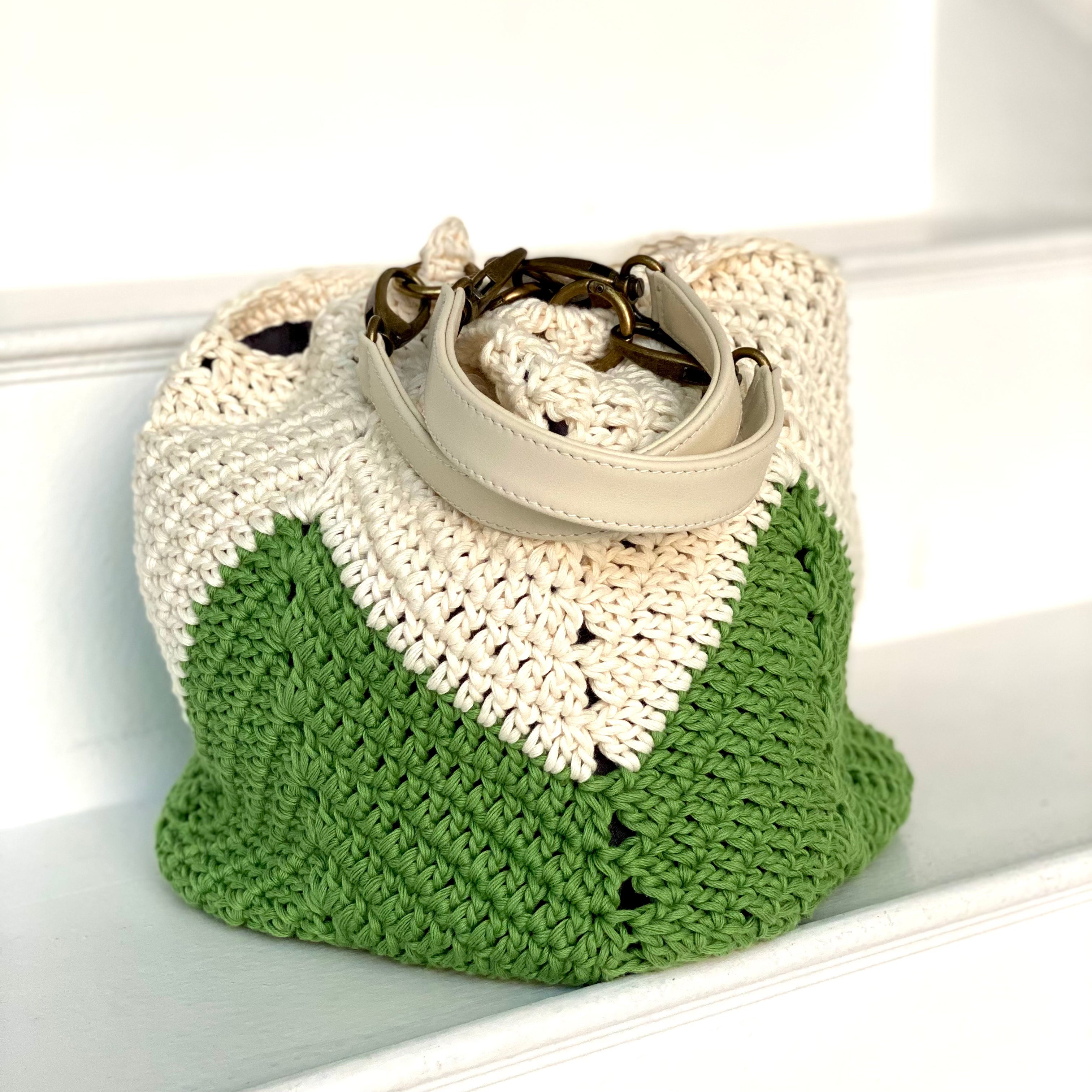 Bolso Crochet y Piel Crema y Verde