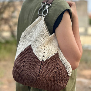 Bolso Crochet y Piel Crema y Marrón
