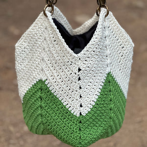 Bolso Crochet y Piel Crema y Verde