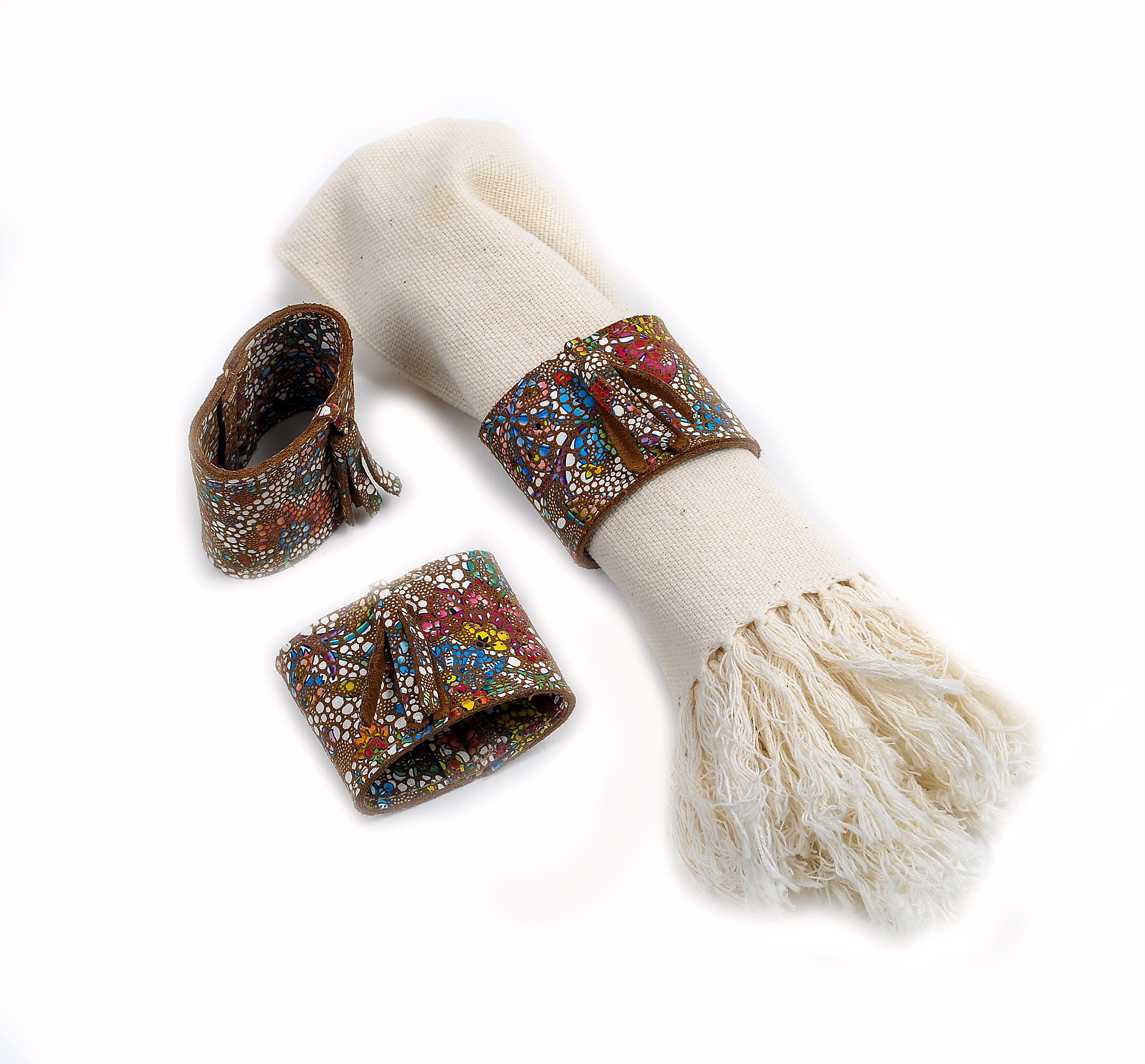 Servilleteros piel flores (pack de 4)