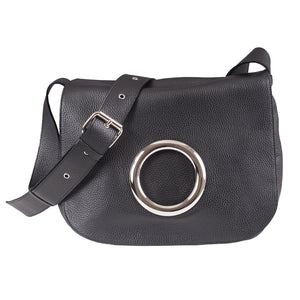 Bolso Bandolero Argolla Piel Negro