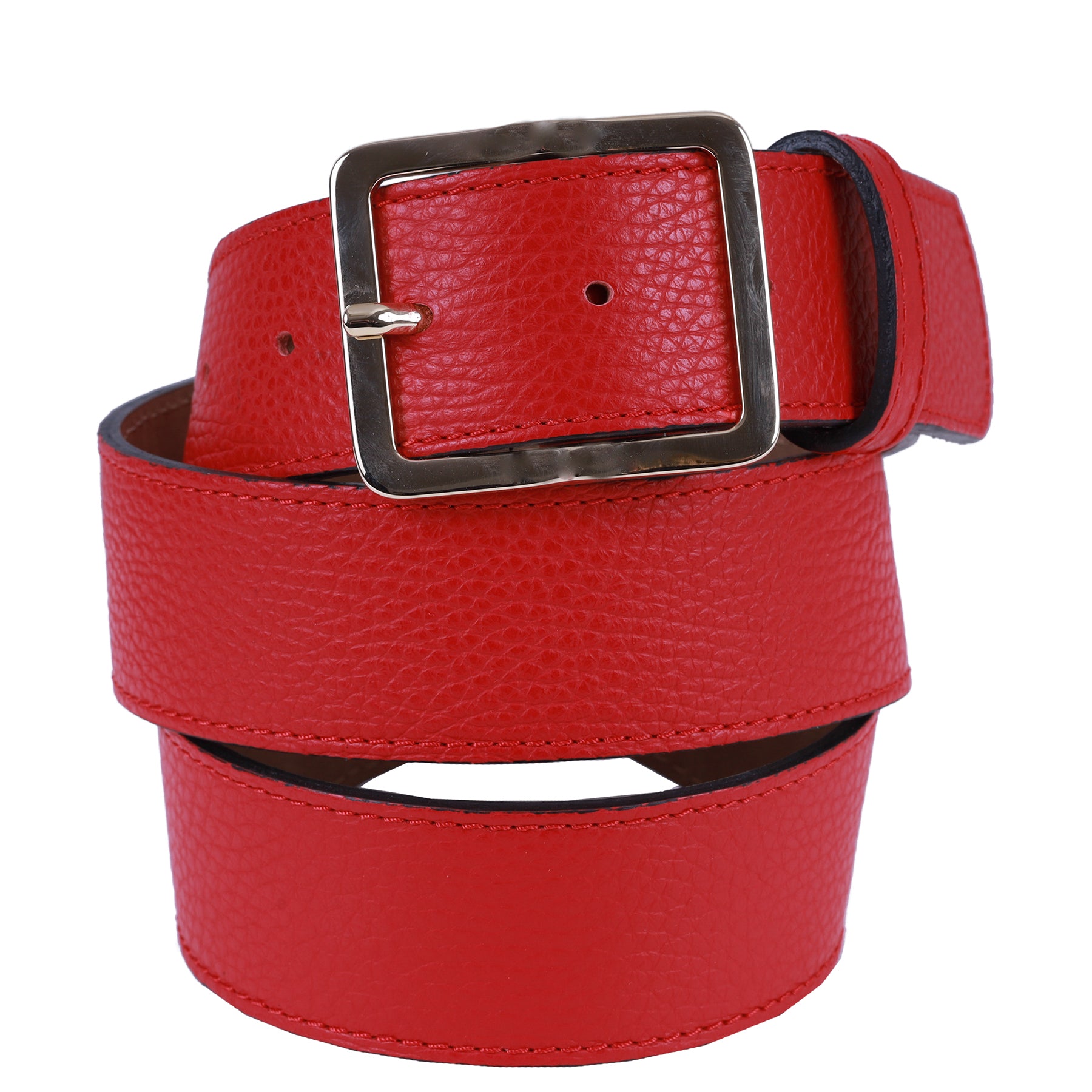 Cinturón Piel Roja y Hebilla Oro